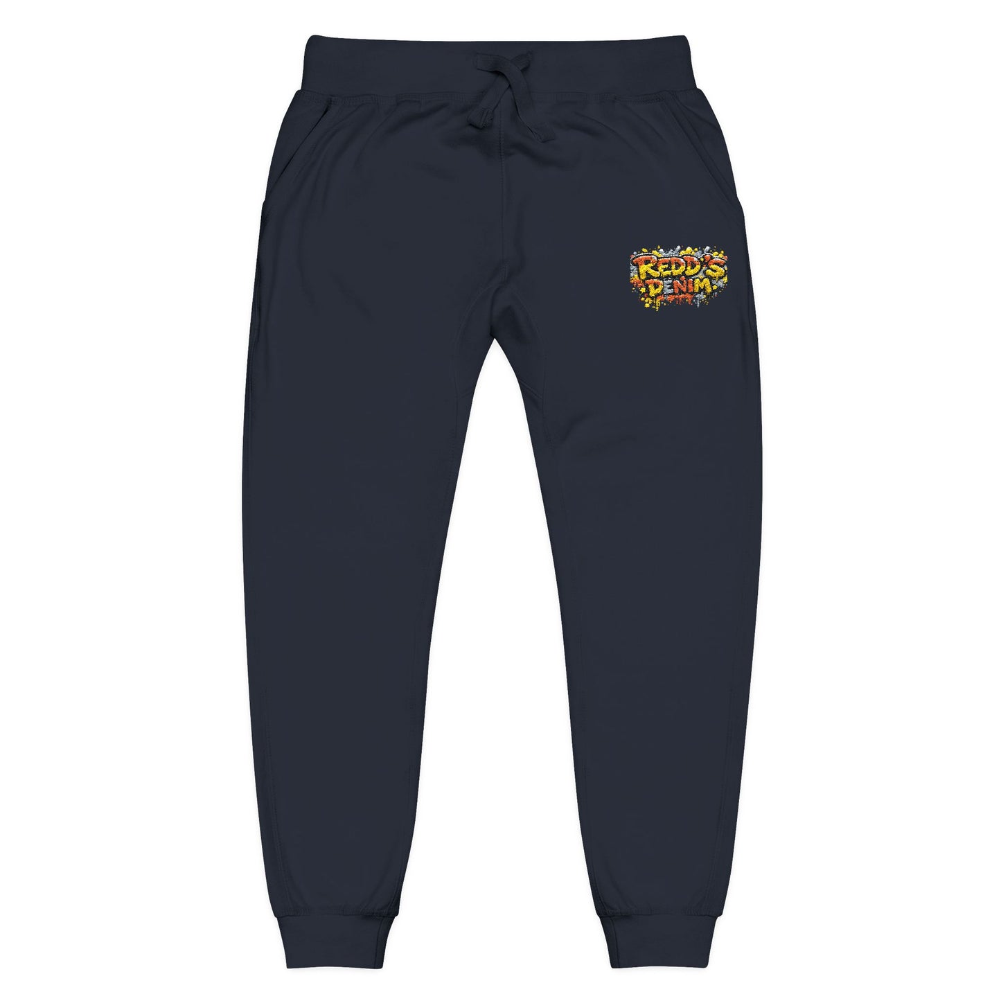 Embroidered Graffiti Flame Sweatpants — White Fleece Joggers