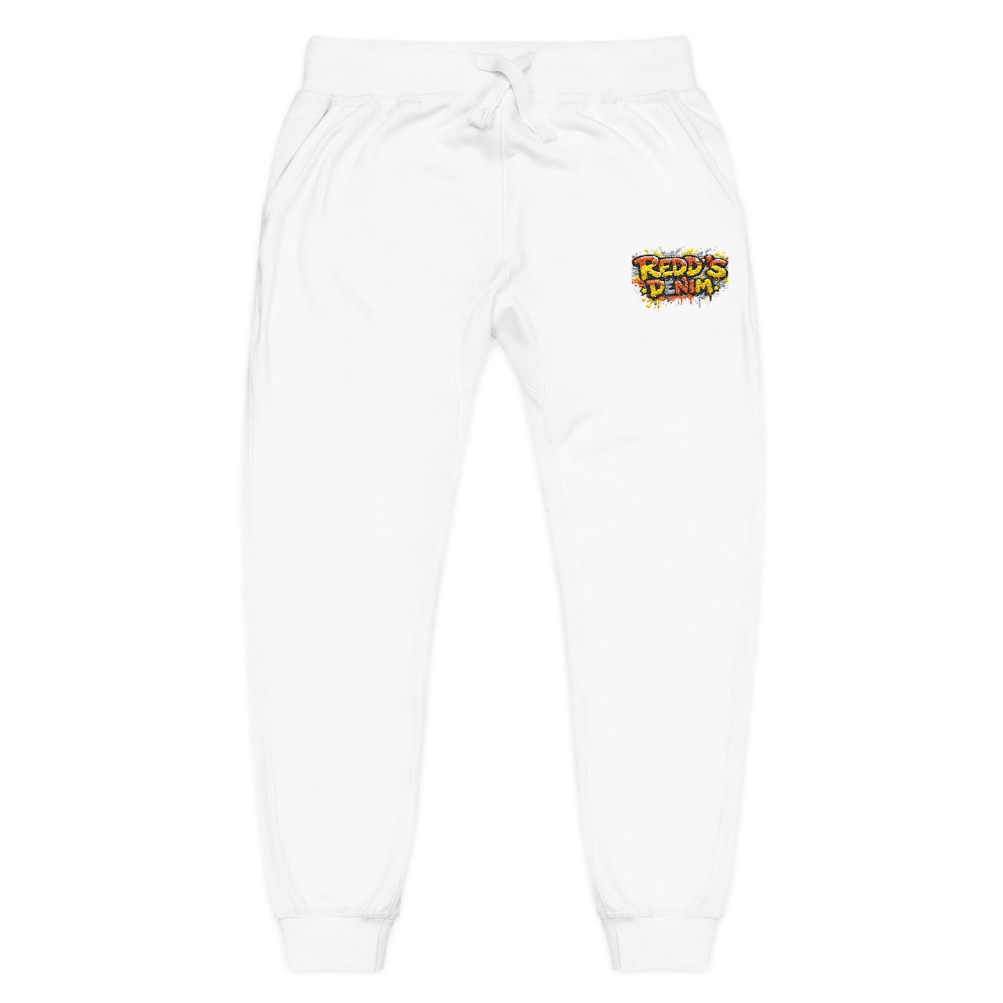 Embroidered Graffiti Flame Sweatpants — White Fleece Joggers