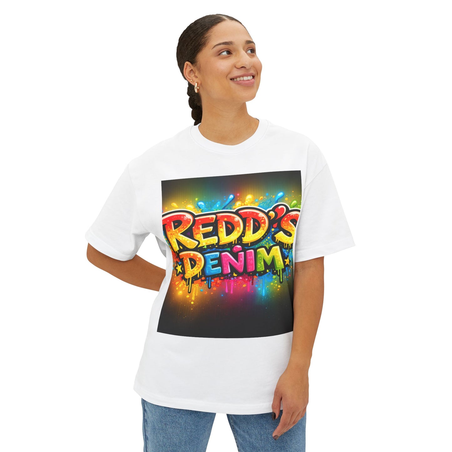 Graphic Tee — "Redd's Denim" Colorful Graffiti Logo
