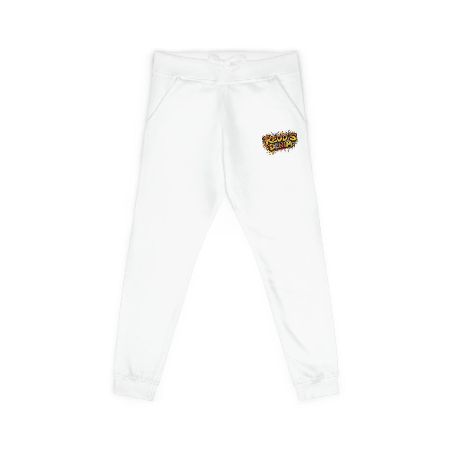 Embroidered Graffiti Flame Sweatpants — White Fleece Joggers