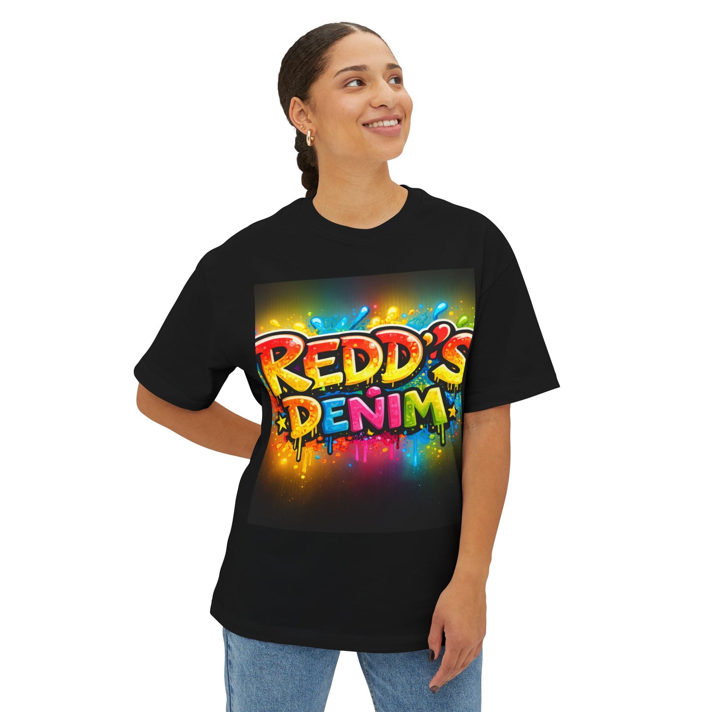 Graphic Tee — "Redd's Denim" Colorful Graffiti Logo