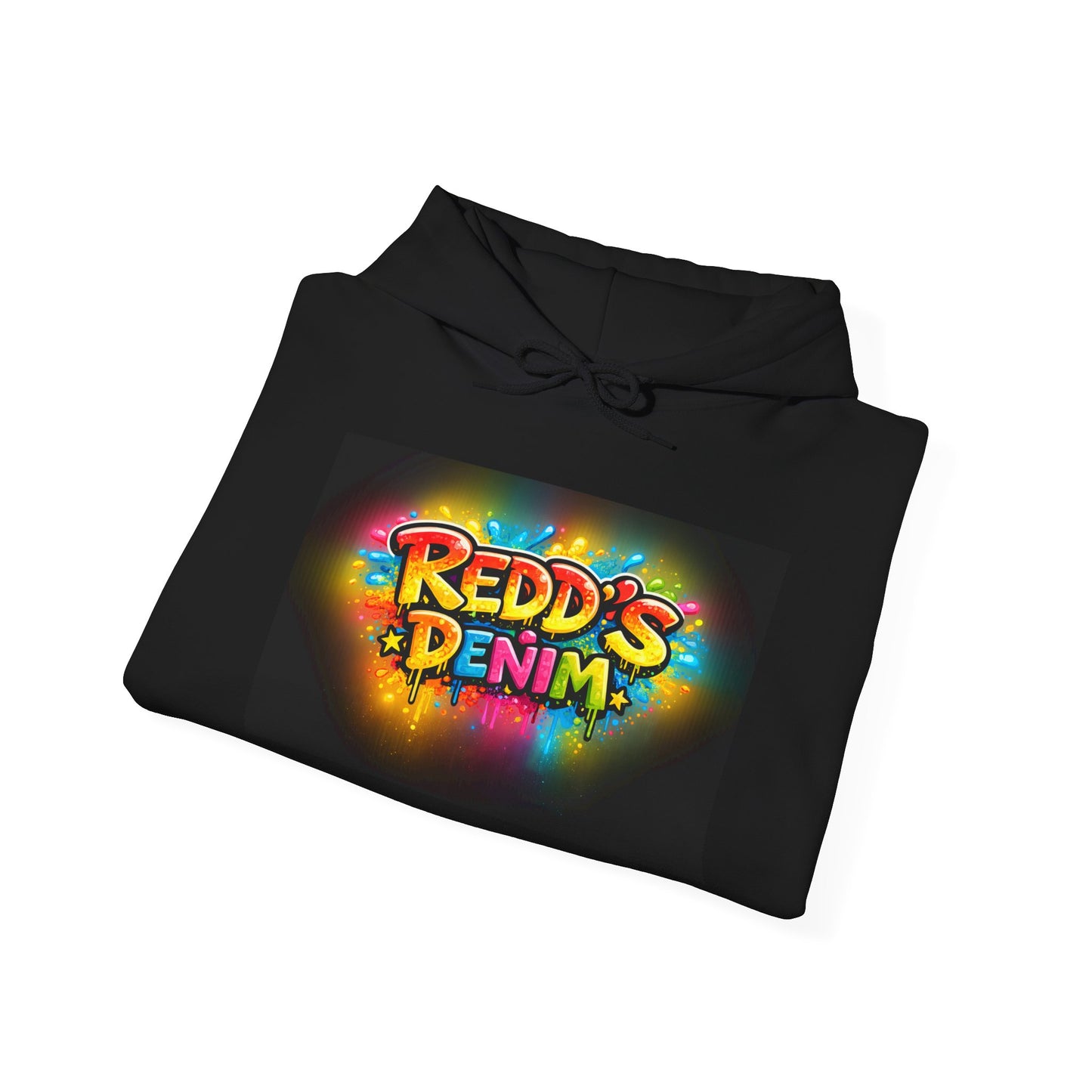 Redd's Denim Graphic Hoodie — Colorful Streetwear Logo with Flame Sleeve