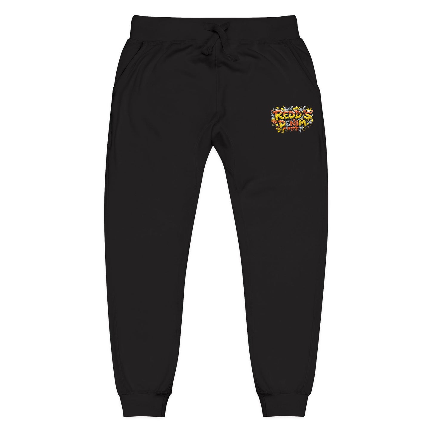 Embroidered Graffiti Flame Sweatpants — White Fleece Joggers